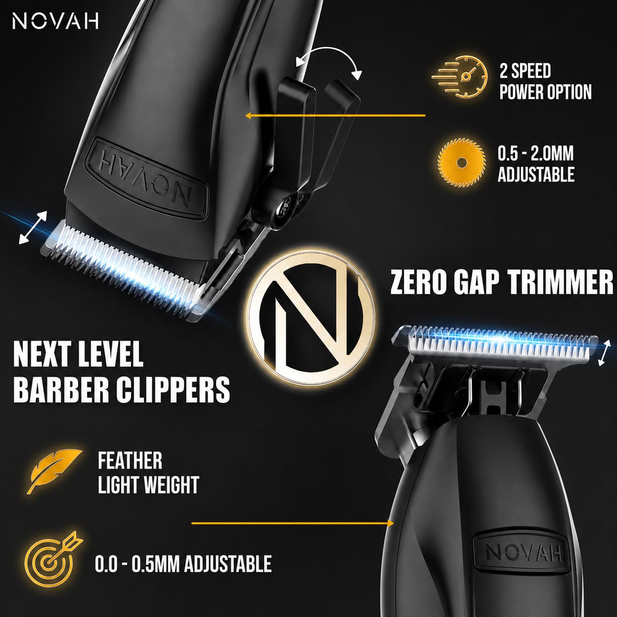 Novah® Professional Hair Clippers for Men, Professional Barber Clippers and Trimmer Set, Mens Cordless Hair Clipper for Barbers Haircut Kit Fade