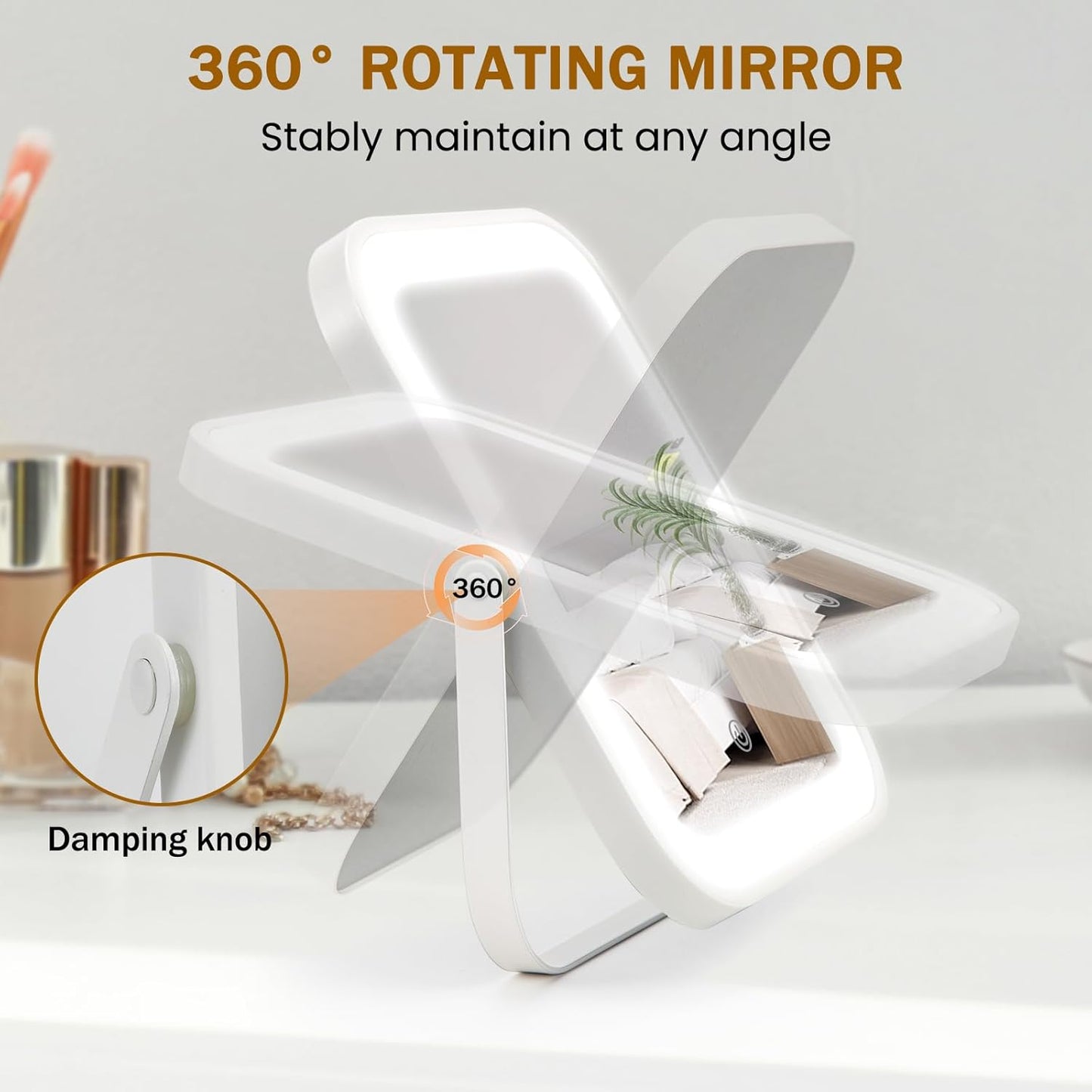 Rechargeable Makeup Mirror with Lights - 10"×8" Dimmable HD Vanity Mirror | Smart Touch, 3-Color Lighting, Portable Travel Essential