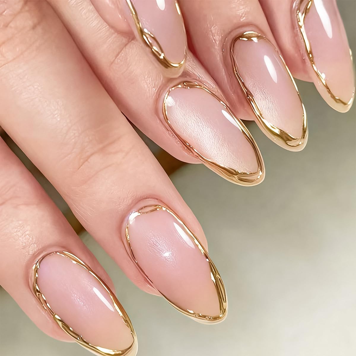 Polka Dot Press-On Nails - Short Almond Nude Chrome | Reusable Full Cover with Glazed Finish & White Dots