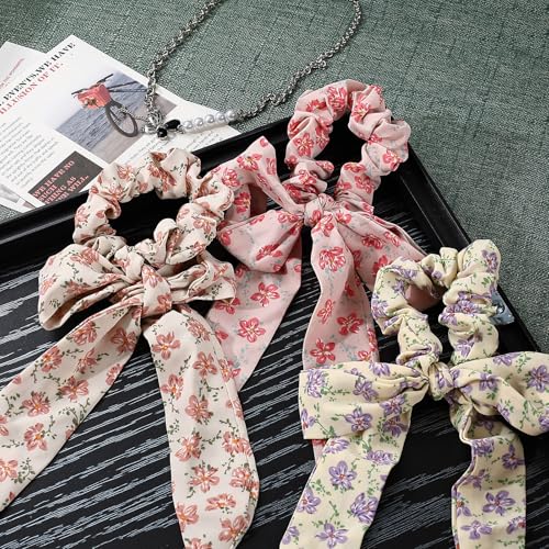 Mirlern Multicolor Knotted Bow Hair Scarf Scrunchies - 5 Pack for Women
