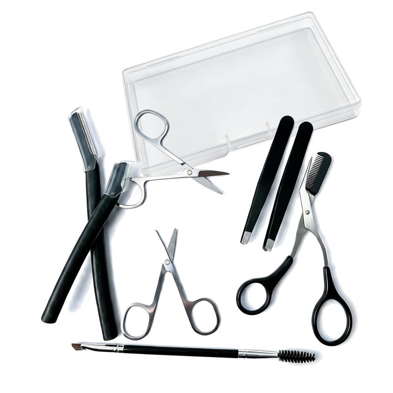 MIQUENYA 8 Pcs Eyebrow Kit, with Small Eyebrow Scissors with Comb,Eyebrow Razor Kit, Eyebrow Tweezers, Stainless Steel Nose Hair Scissors, Double-ended eyebrow Brush,Travel Size or Home, Gifts, Pink