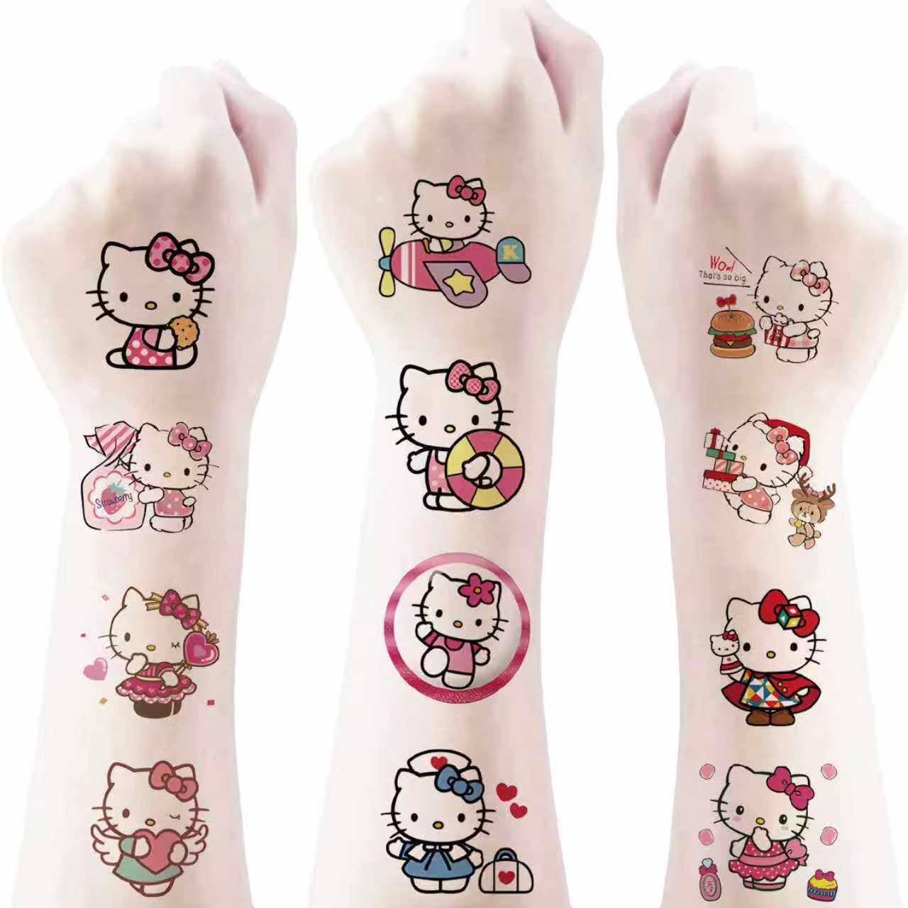 20pcs Hello Cat Kitty Temporary Tattoos for Teens Birthday Party Supplies, Party Favors Fake Tattoos Stickers,Birthday Decorations Party Game Activities Reward Gifts (Hello Cat Kitty)
