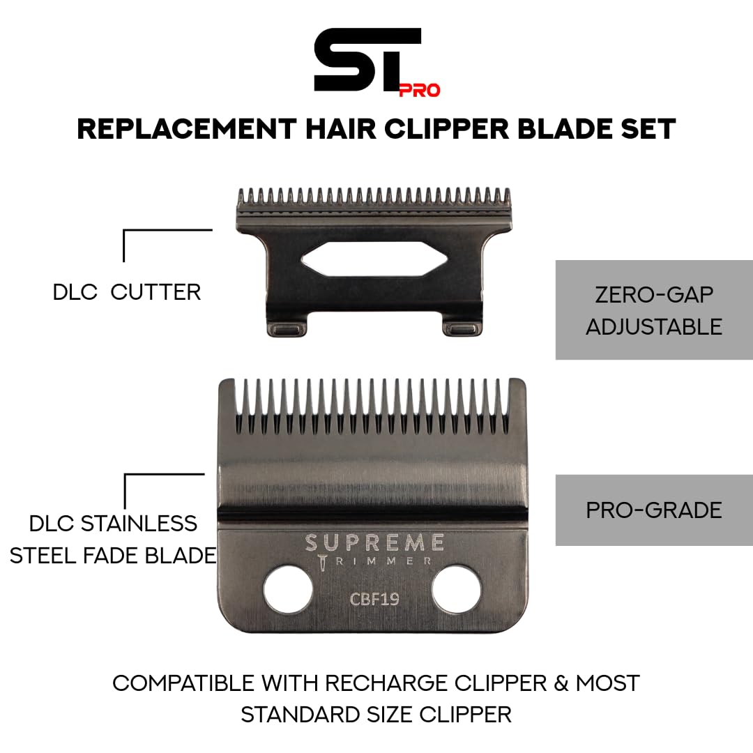 Supreme Trimmer DLC Coated Stainless Steel Replacement Blade CBF19 | Fade Blade for Recharge Clipper & Most Hair Clippers