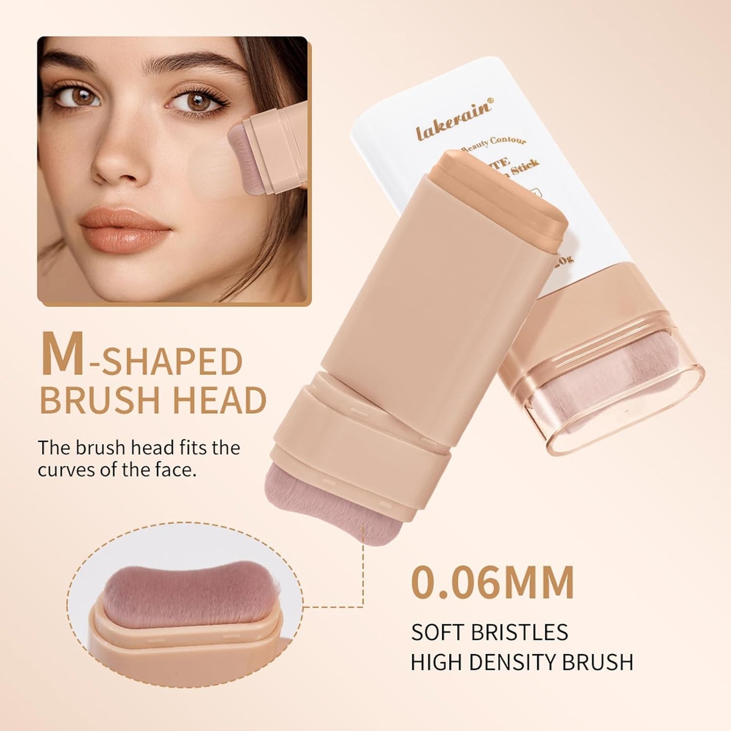 Beauty Balm Serum - Dual-Ended Eraser Foundation Stick with Brush | Full Coverage Korean Makeup in #3 Warm Beige