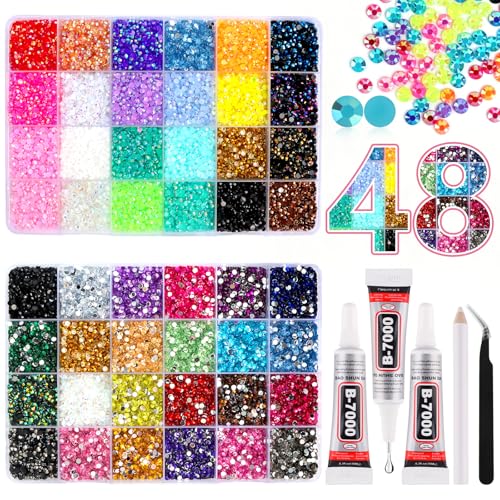 EBANKU 48000Pcs 3mm Flatback Rhinestone Bedazzling Kit with B7000 Glue