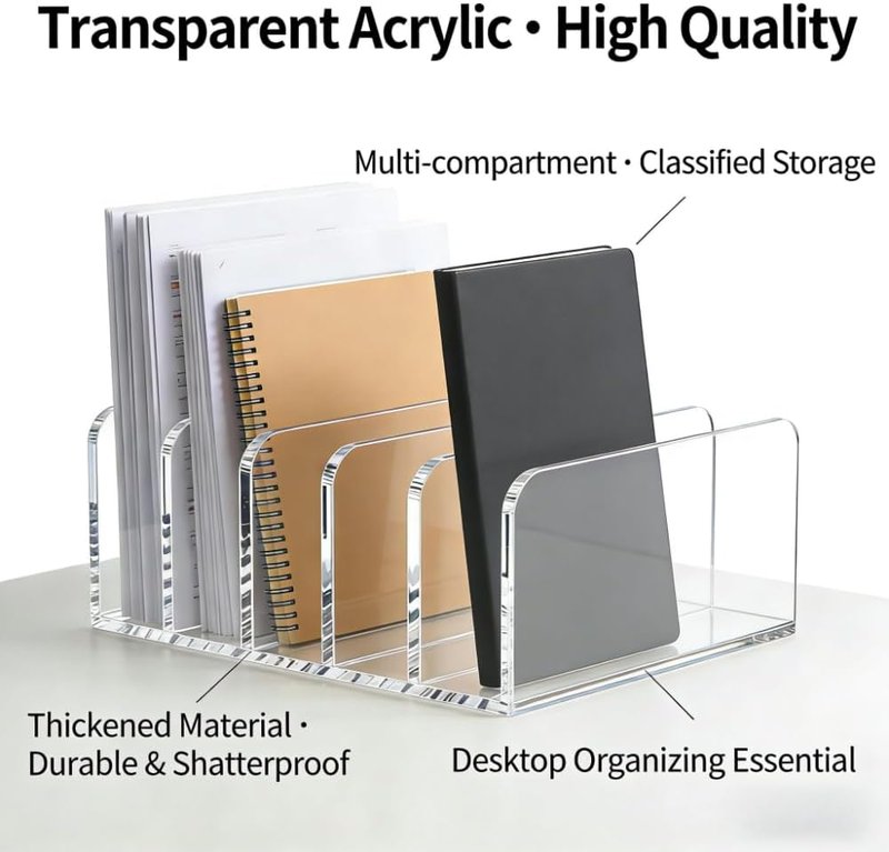 Acrylic Mail Holder - Clear Multifunction Desk Organizer with 5 Compartments | Modern Office & Home Envelope Organizer