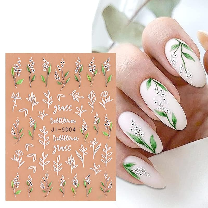 Self-Adhesive 3D Flower Leaves Nail Art Stickers - 4 Sheets