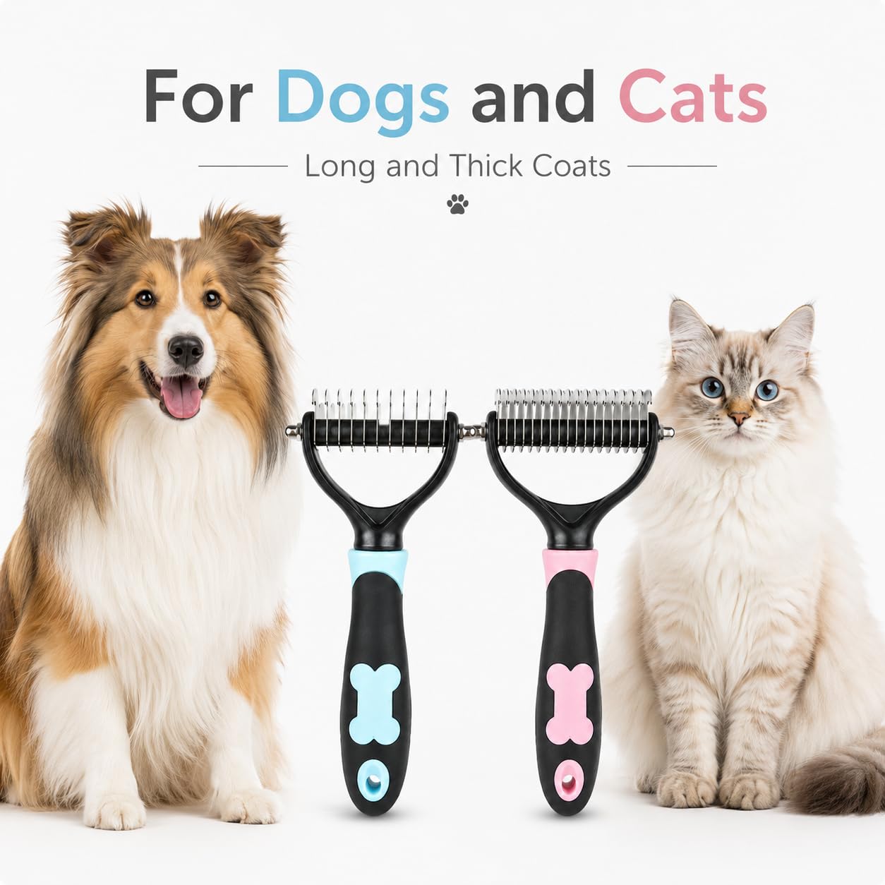 Dematting Comb for Dogs Cats, Pet Undercoat Rake Brush Stainless Steel Teeth Grooming Tool for Long Hair Thick Coat Tangles Knots Loose Fur (1, Pink*15 tooth)