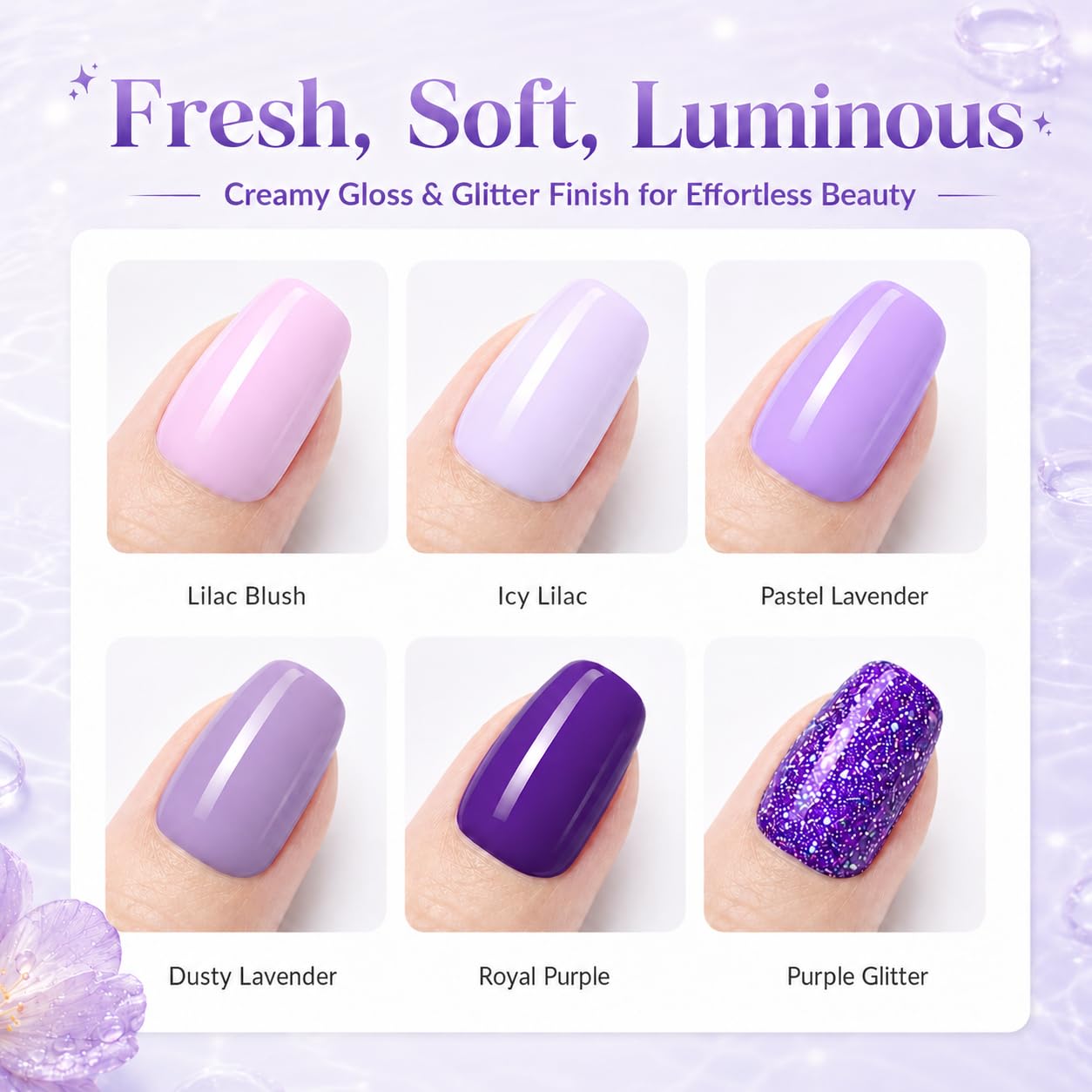 Beetles Purple Gel Polish Set - Grape Vine 6 Colors Lavender Dark Lilac Glitter Pink Nail Polish Soak Off Uv LED Gel Nail Kit Salon DIY Nail Art Manicure Home Gifts for Women
