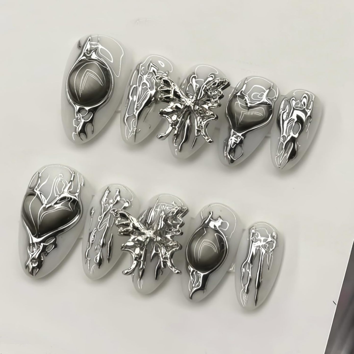 French Tip Press-On Nails - 30pcs Medium Almond Acrylic with 3D Flower & Pearl Design | Reusable Summer Nail Art