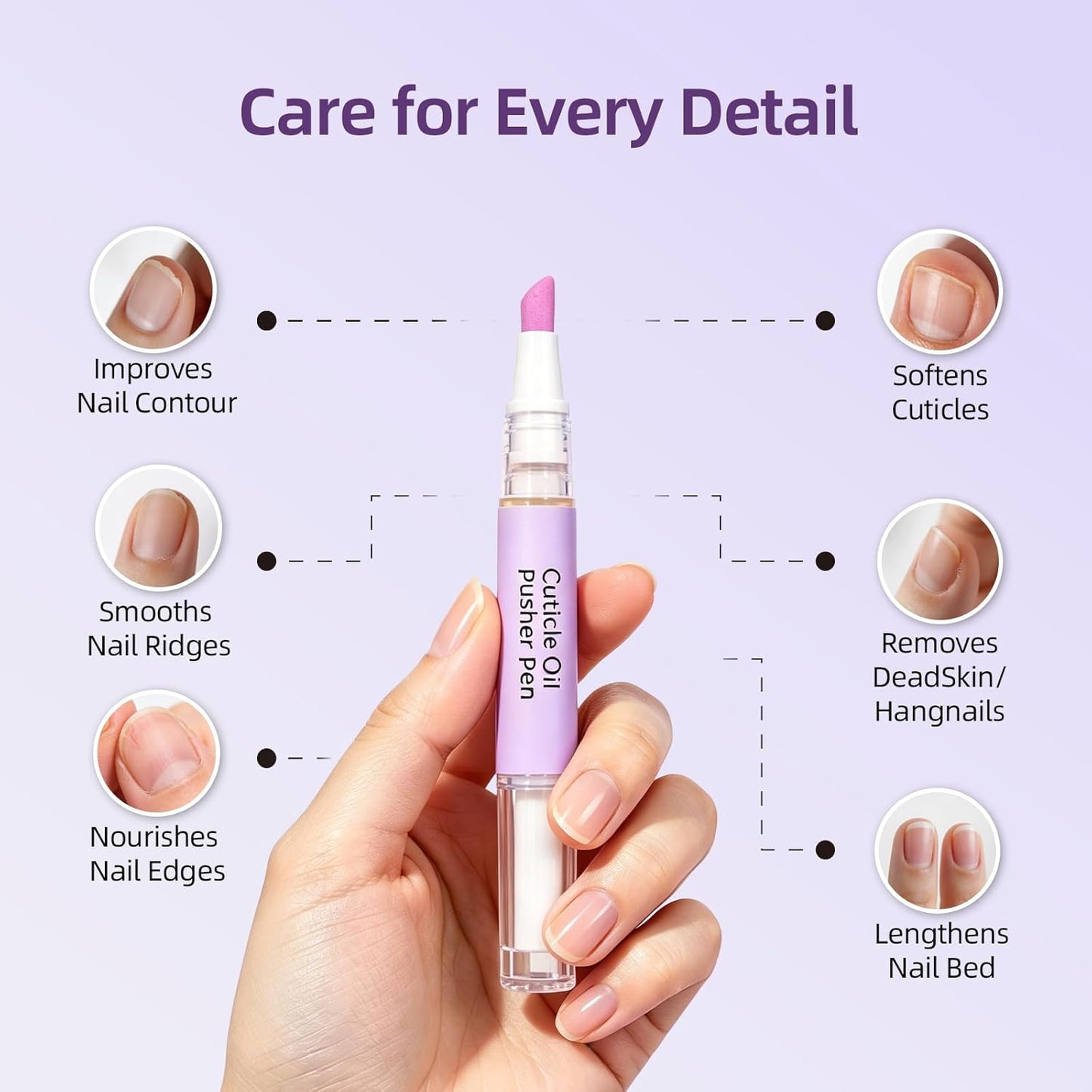 Cuticle Oil Pusher Pen - 2-in-1 Ceramic Nail Care Tool for Dry Nails & Hangnails | Moisturizing Remover (1pc)