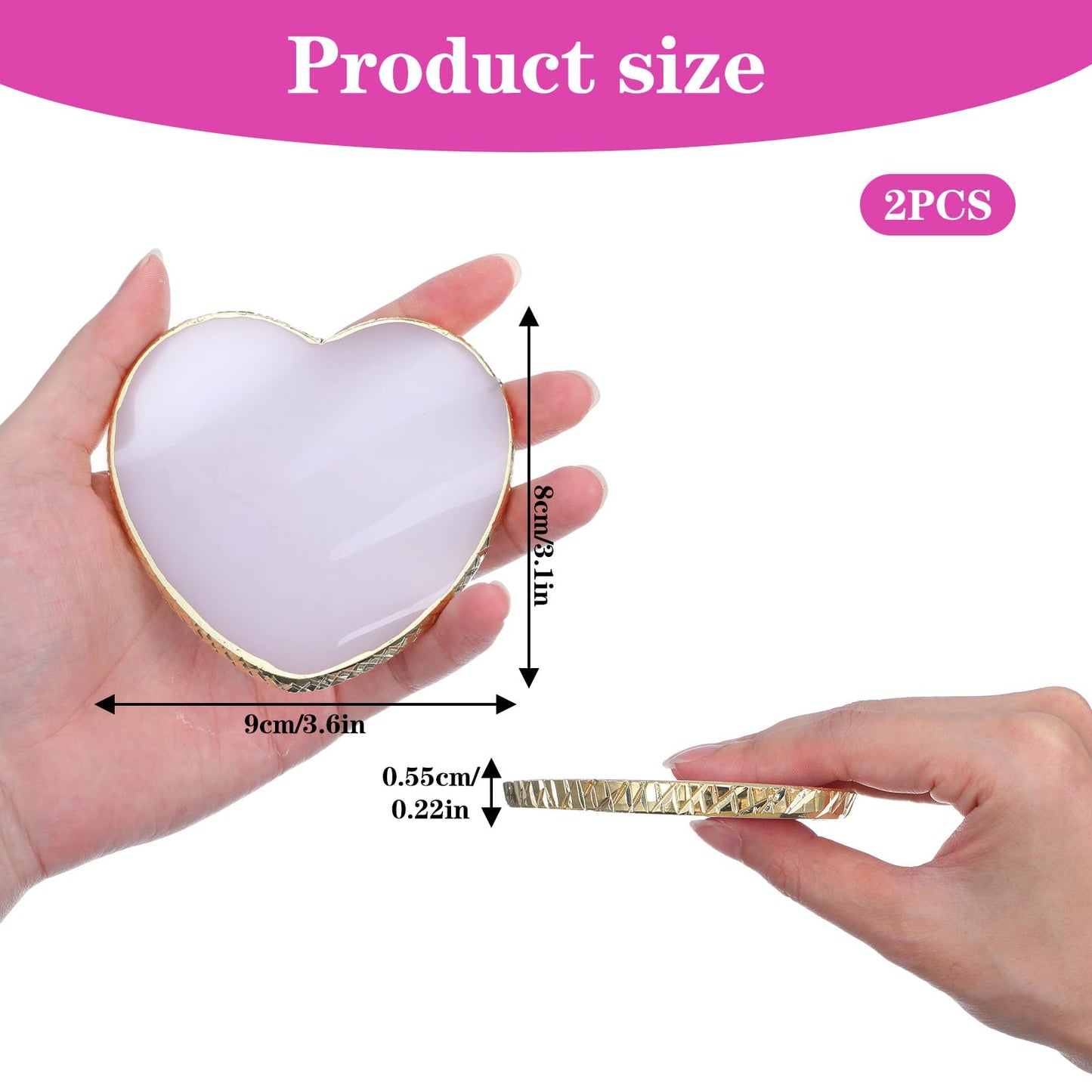 WJIAAA Resin Nail Art Palette,2PCS Heart-Shaped Resin Nail Art Palette Nails Painting Mixing Tray with Gold Edge Display Board Purple White Polish Plate Makeup Plate Cosmetic Mixing Tools DIY Manicure