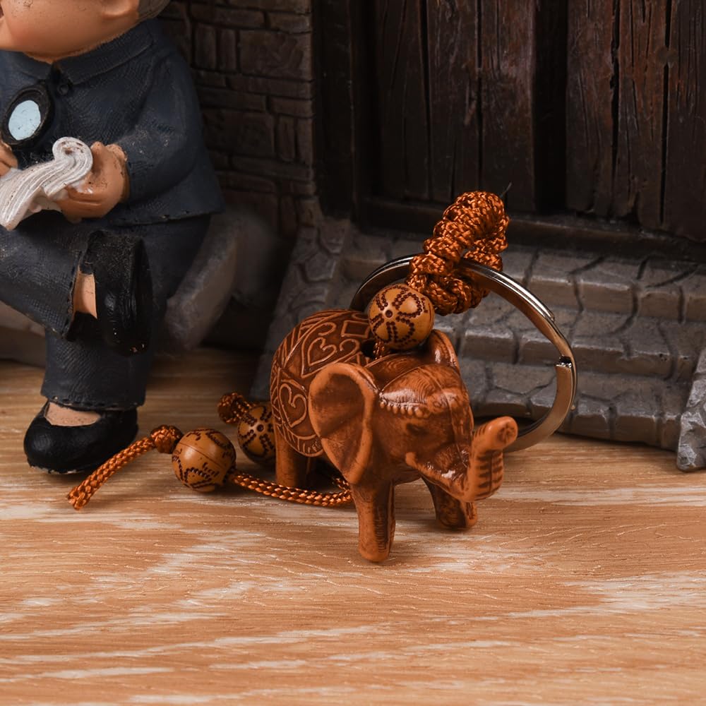 Creative Mini Elephant Carving Pendant Keychain Riches Lucky Animal Keyring Charm Backpack Decoration