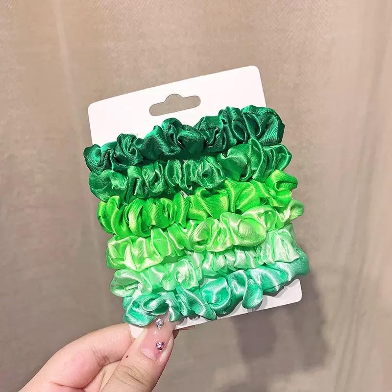 Satin Silk Scrunchies - 8 Pcs Soft Hair Ties for Women | Yellow & Green Hair Accessories