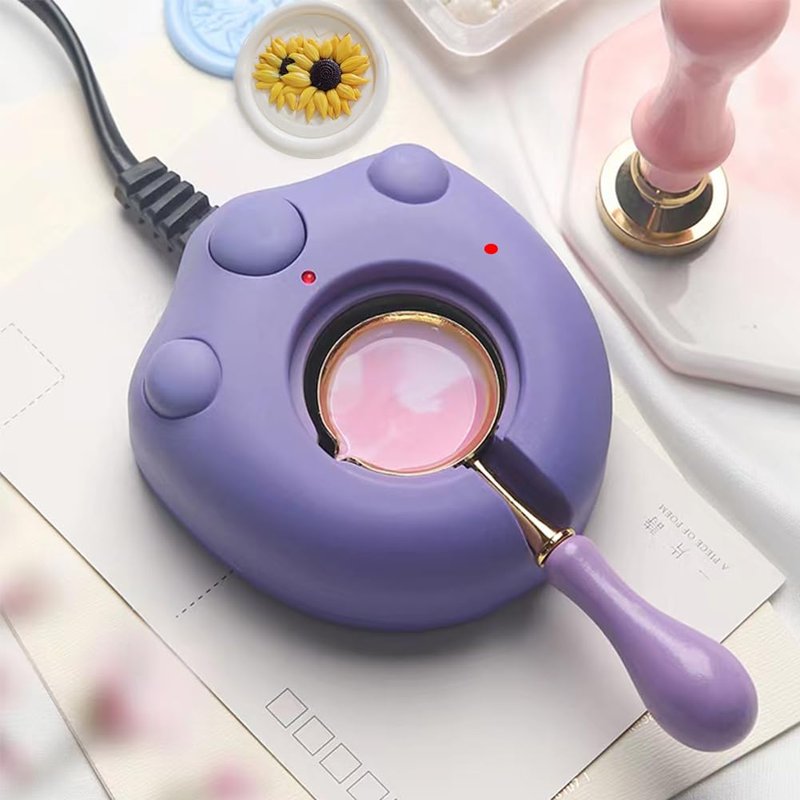 Electric Wax Seal Warmer, Purple Electrice Sealing Stamp Warmer Melter for Melting Wax Seal Beads Sticks with Spoon, Stirring to Do DIY Craft (Purple)