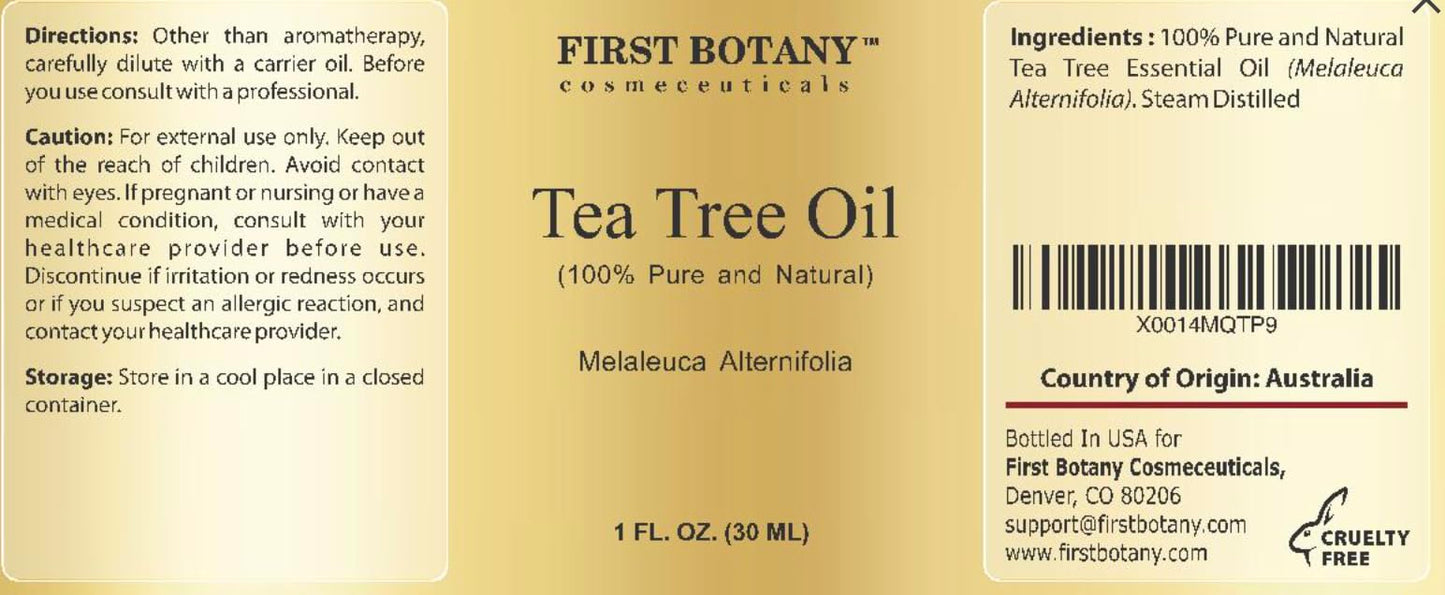 First Botany, 100% Pure Australian Tea Tree Essential Oil with high conc. of Terpinen - A Known Solution to Help in Fighting Acne, Toenail Issues, Dandruff. (1 fl oz)