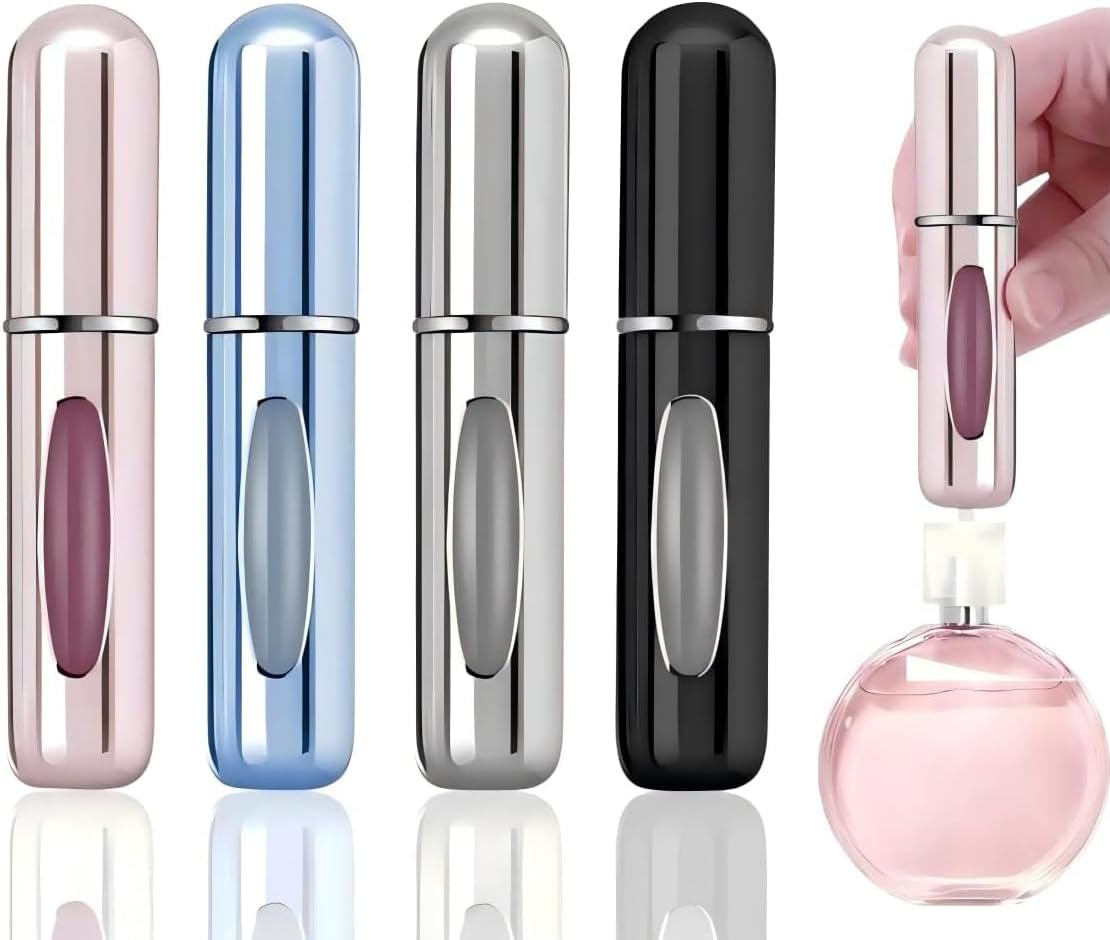 Refillable Travel Perfume Bottles - 4 Pcs 5ml Atomizer Sprayers for Men & Women | Perfect Pocket Size