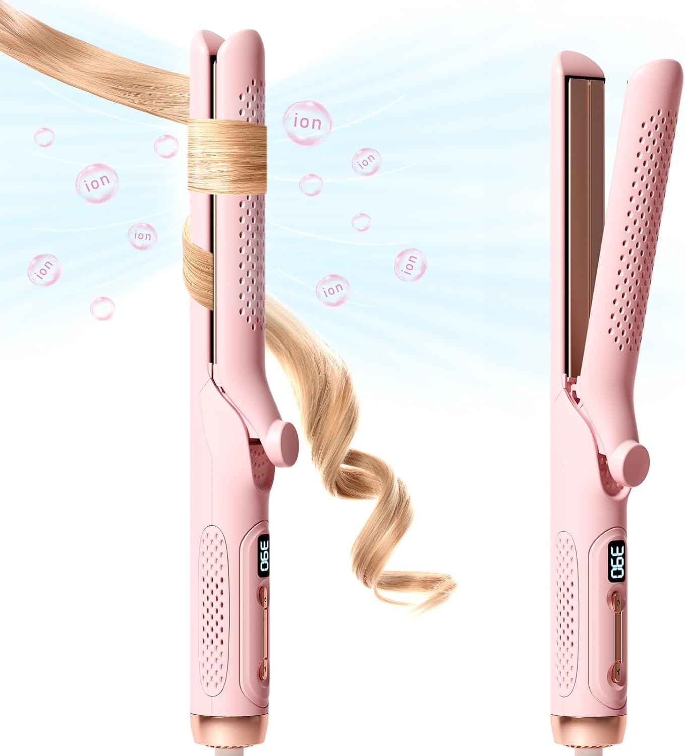 Hahahope 2-in-1 Hair Straightener and Curler - 360° Airflow Styler, 1.25" Dual Voltage, Light Pink