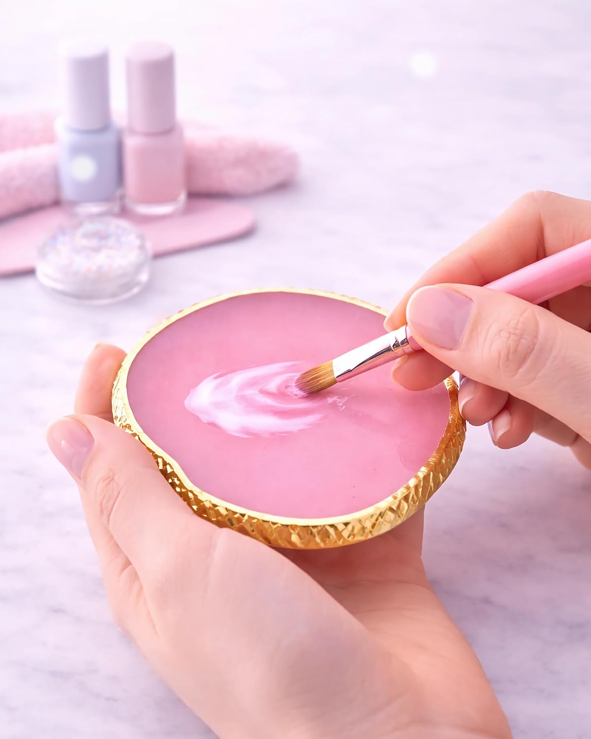 Resin Nail Art Palette - Gel Polish Mixing Board with Gold Edge | White & Pink Color Options for Salon & DIY