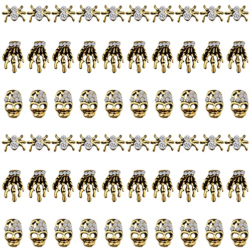 Maitys Antique Gold Spider Skull Nail Charms 60Pcs Halloween Rhinestones