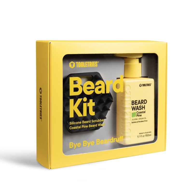 TOOLETRIES Men's Beard Kit - Silicone Beard Scrubber & Hydrating Wash with Coastal Pine Scent, Facial Hair Exfoliator for Men, Deep Cleans & Exfoliates Skin, Removes Beardruff