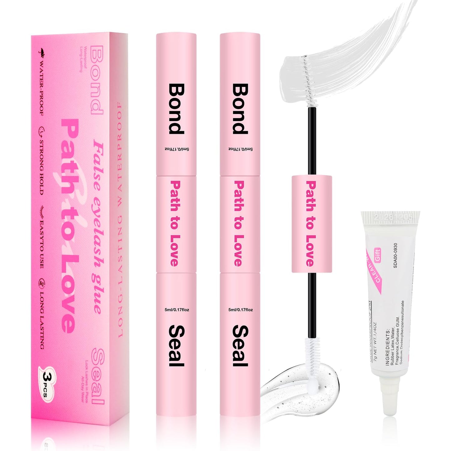 Professional Lash Cluster Glue Kit – 150H Strong Hold Lash Bond and Seal Waterproof Eyelash Glue,Long-Lasting Adhesive for DIY Cluster Lashes,Home Use,Beginners & Pros (White,3-Pack 2x5ml+5ml +0.24oz)
