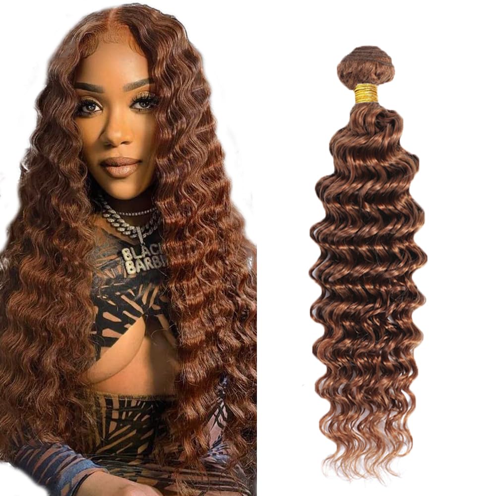 #30 Brown Bundles Deep Wave Bundles Human Hair 22 Inch Light Brown Deep Wave Bundle Unprocessed Brazilian Virgin Weave Hair 1 Bundle 50 Gram Per Bundle