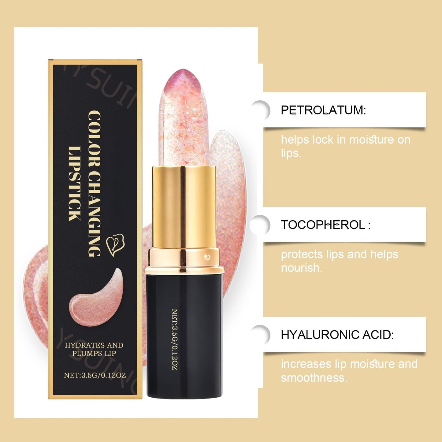 WestShiny Color Changing Lipstick for Women, 24 Hours Enduring PH Lipstick Color Changing, Moisturizing Clear Lip Gloss - 1PC