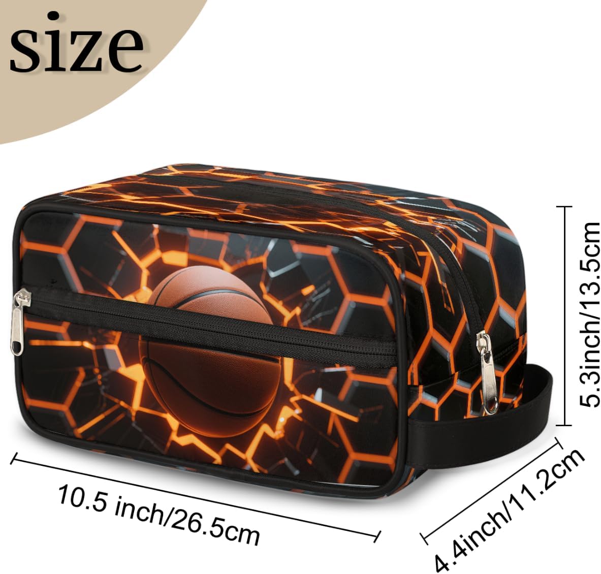 Kids Abstract Basketball Toiletry Bag - Waterproof Makeup Organizer for Travel | Ideal for Boys & Girls