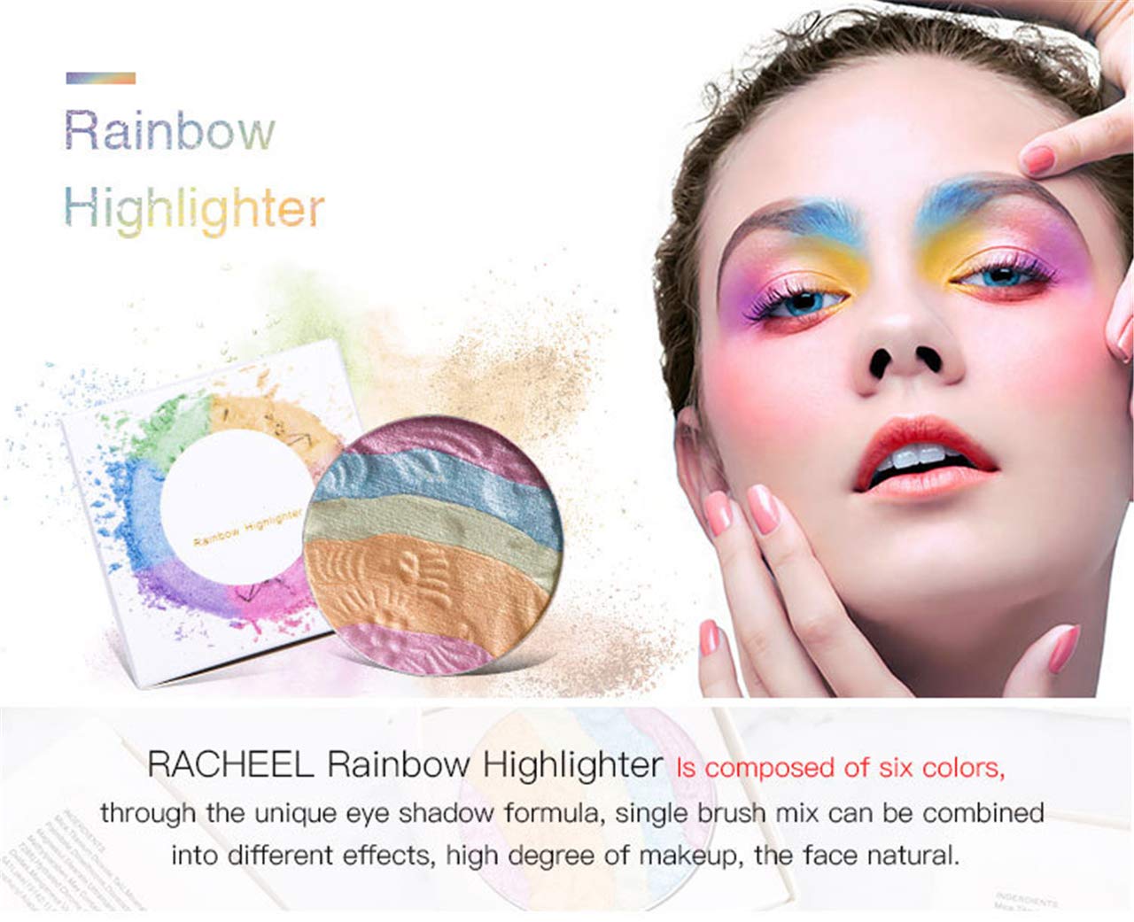 FantasyDay 3D Baked Rainbow Highlighter Eyeshadow Palette - 6 Vibrant Colors for Stunning Makeup Looks