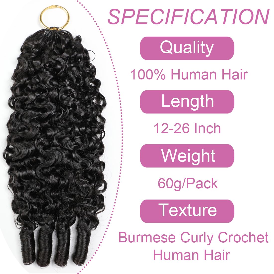 Burmese Curly Crochet Hair - 20 Inch 60g Knotless Pre-Separated Bundles | Invisible Miracle Knots, Reusable Virgin Hair Extensions
