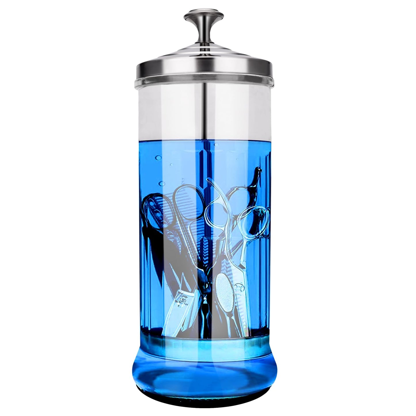 Disinfectant Sterilizer Glass Jar - Capacity 37 Oz Glass with Removable Strainer Tray for Cleaning, Storage & Organization of Manicure Nail Tools & Barber Salon Supplies