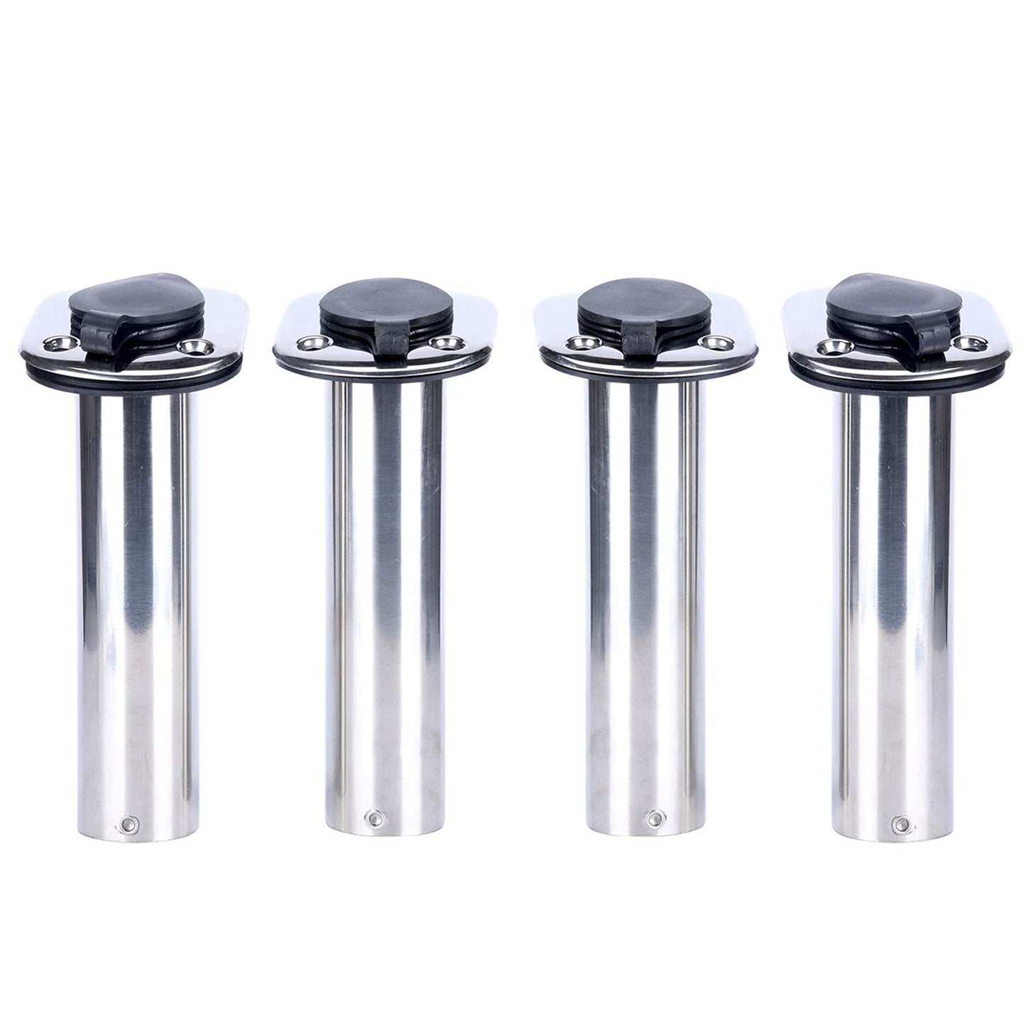 Amarine Made 4 Pack of Stainless Steel Flush Mount Rod Holders with Rubber Cap, Liner, Gasket (90 Degree Rod Holders)