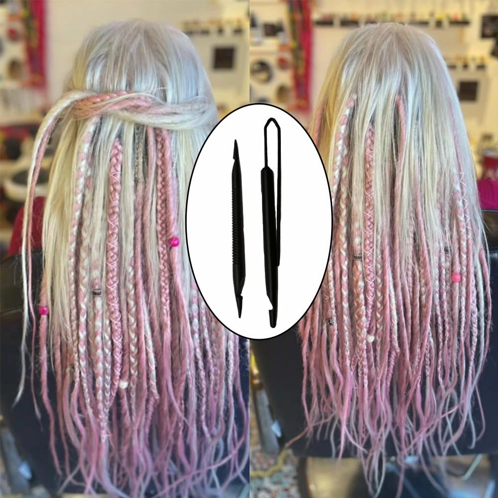 NentMent 2 Pack Loc Interlocking Tool Double Ended Dreadlock Crochet Hooks Dreadlock Retightening Tool Kit Dreadlock Crochet Needle for Locs Sisterlock Interlocks Hair Styling Hippie Dreads Microlocks
