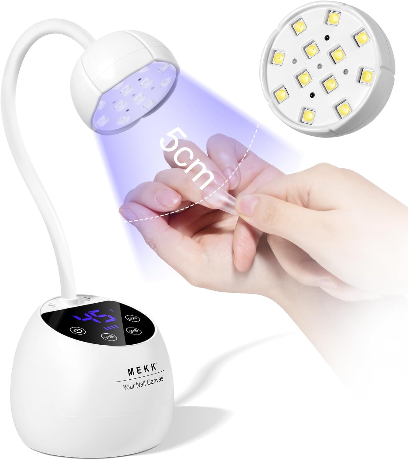 Gooseneck UV LED Nail Lamp - 36W Cordless Mini Light for Gel Nails | Auto Sensor, 4 Timers, Pink Flower Design