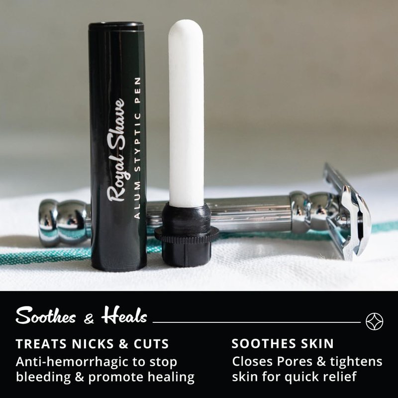 ROYAL SHAVE Alum Styptic Pen - Styptic Alum Stick for Post Shaving Irritation & Heals Accidental Cuts (0.35 oz) (1 PACK)