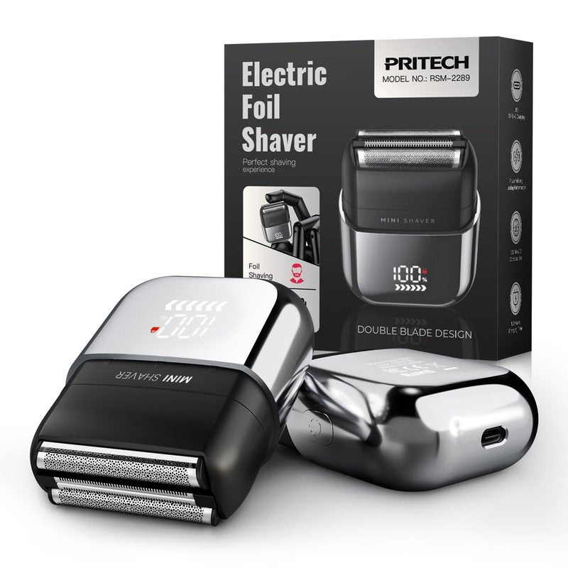 Electric Foil Shaver for Men - Mini Electric Razor for Face Shaving with 3 Floating Blades, USB-C Fast Charging Rechargeable Travel Razor, IPX7 Waterproof Wet Dry, LED Display, Travel Lock