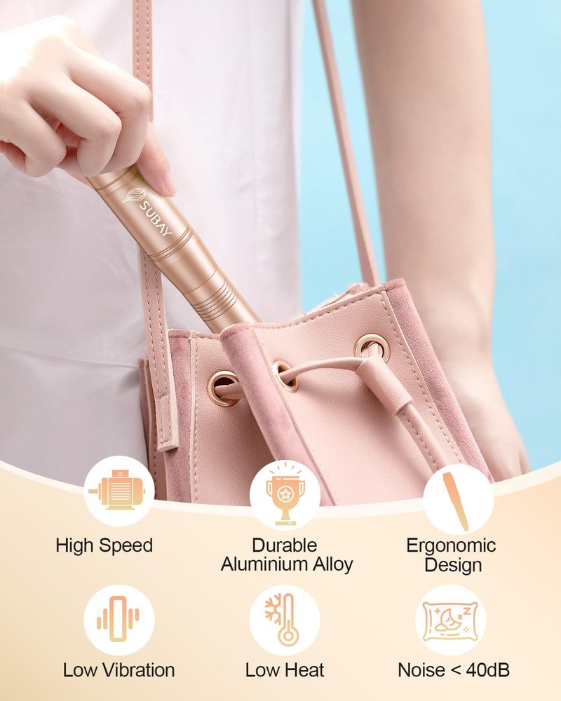 Subay Electric Nail File, Nail Drill Machine for Acrylic Gel Nails, Portable USB Nail Drill Kit Set with 6 Nail Drill Bits & 26 Sanding Bands for Home and Salon Use - Gold