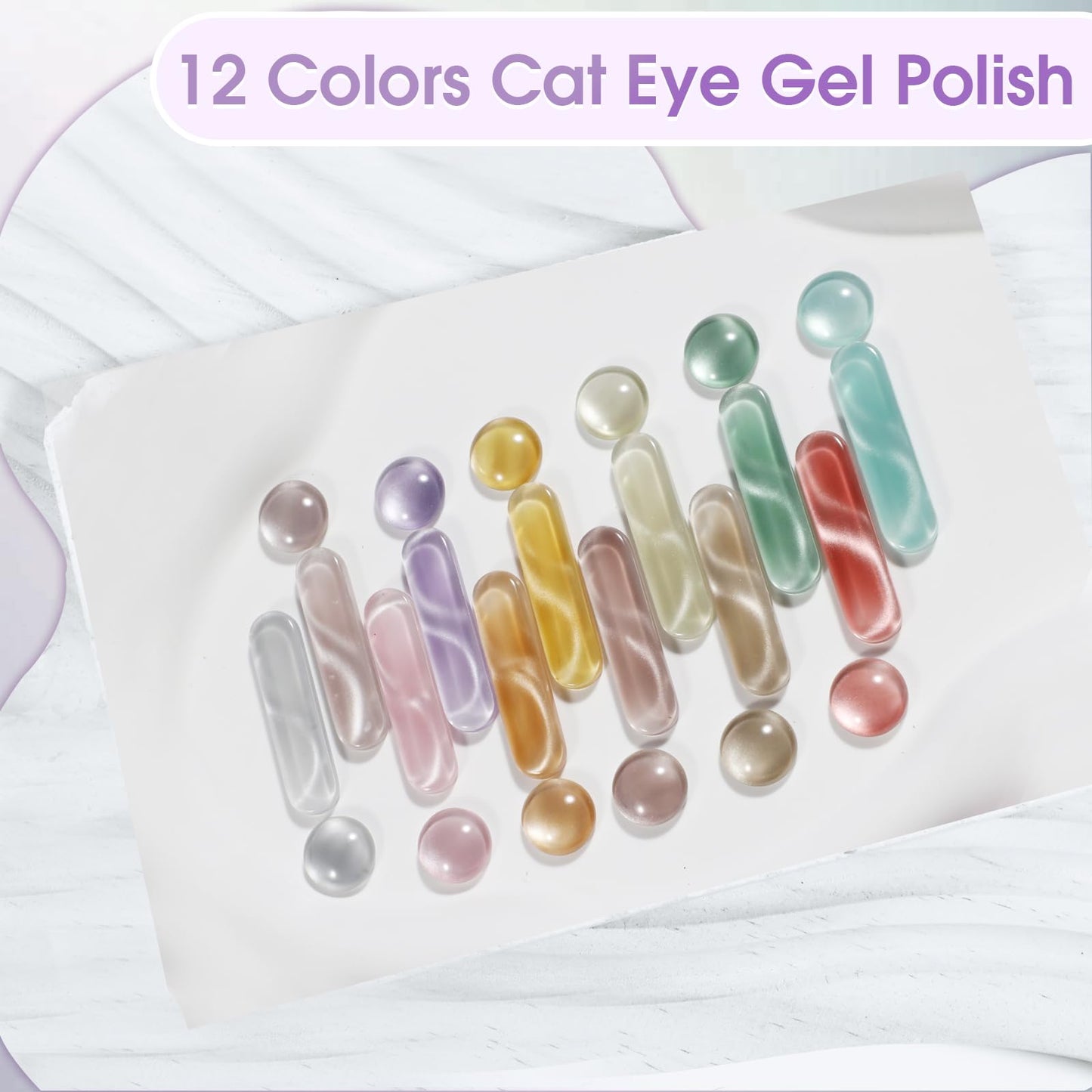 ROSALIND Cat Eye Gel Nail Polish - 12 Colors Jelly Gel Polish Set Translucent Cateye Effect Soak Off UV Set Magic Magnetic Glitter Nail Art Collection with Magnet Stick Manicure Gift for Women