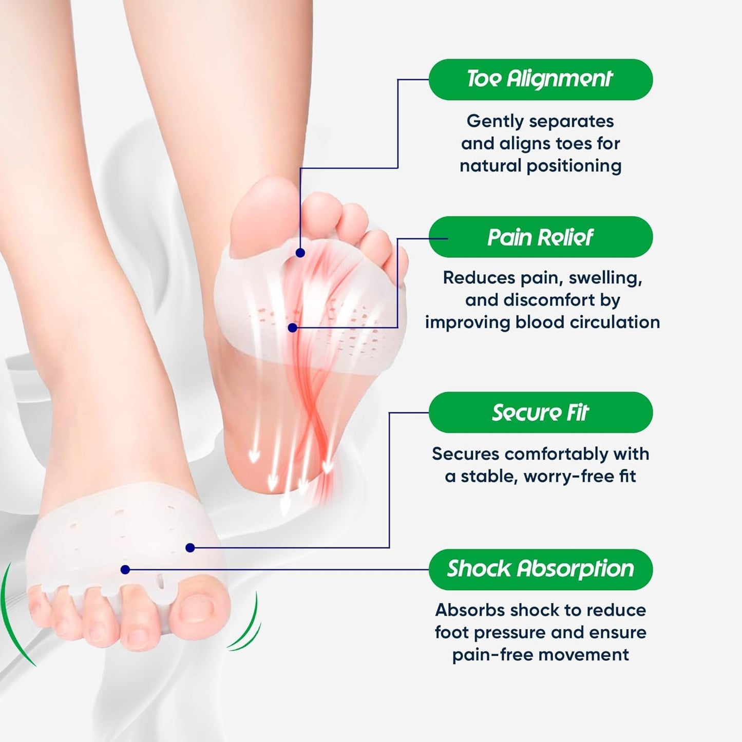 Hyggear Silicone Toe Separators (Left & Right Pair), Toe Spacer for Overlapping Toes, Foot Pain Relief for Bunions, Hammer Toe & Plantar Fasciitis, Comfortable & Breathable for Women & Men