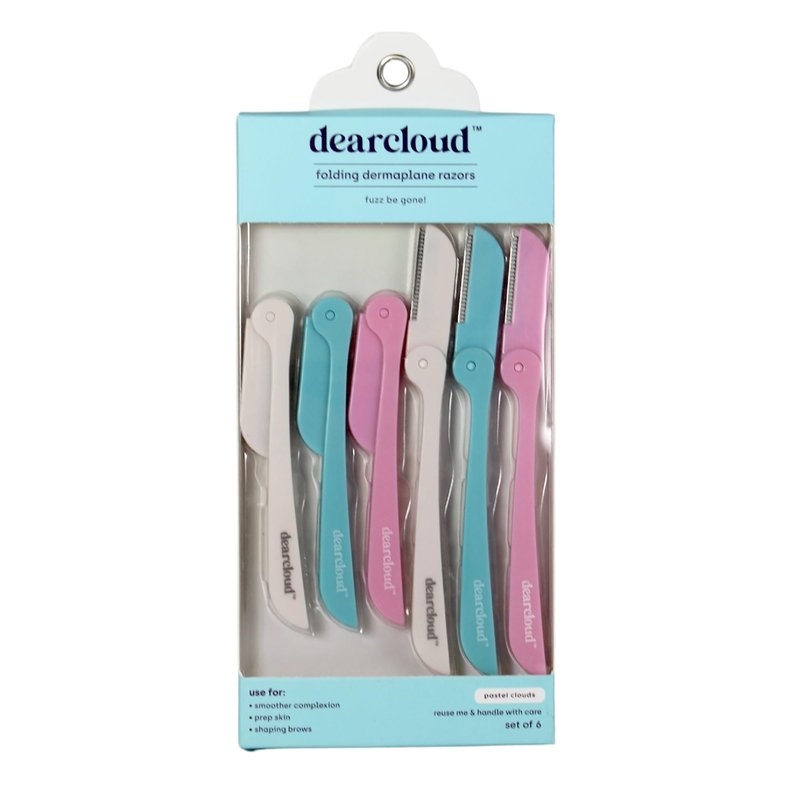 dearcloud Pastel Clouds Folding Dermaplane Razors – Set of 6 – Flawless Facial Hair Remover, Dermaplane Razor for Women Face & Exfoliation Tool (Pastel Clouds Folding)