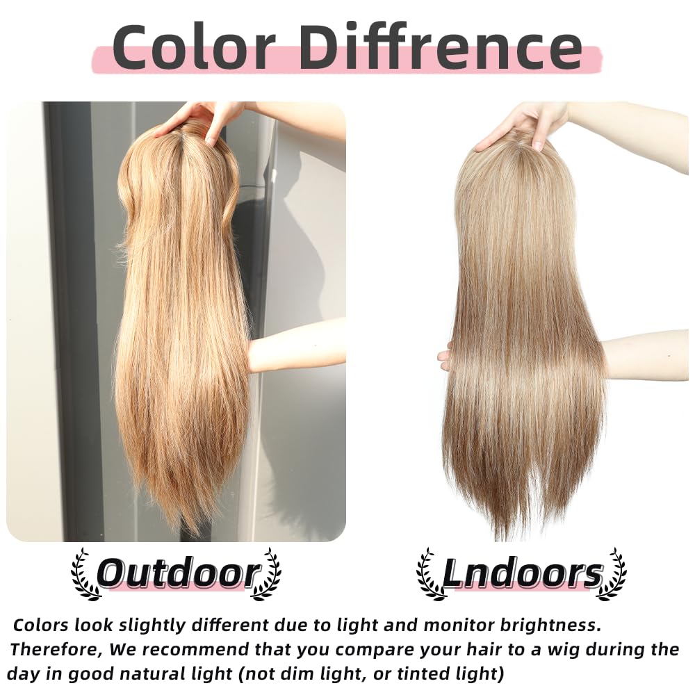 Clip-In Hair Toppers for Women - 24 Inch Straight Synthetic Hairpiece | Golden Brown & Bleach Blonde Mix