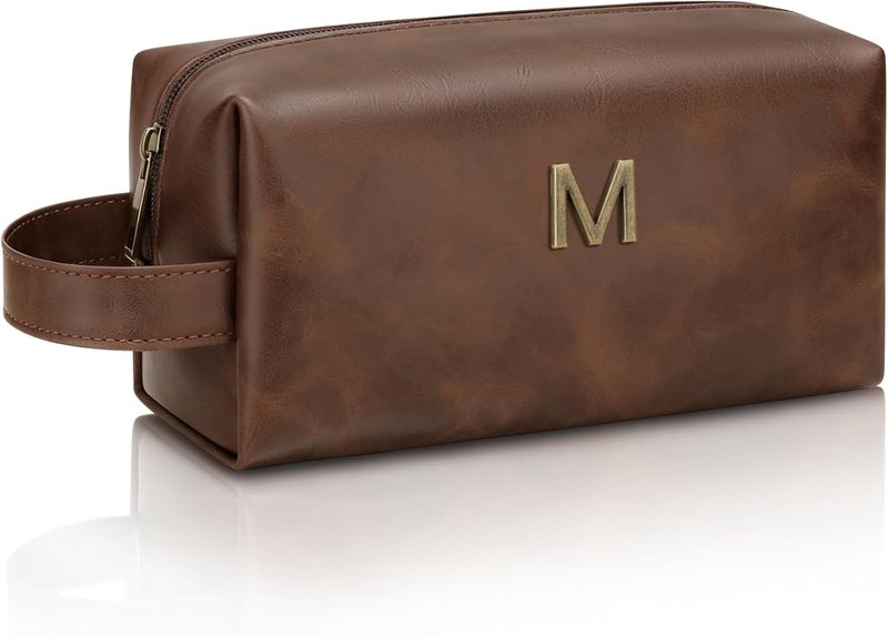 Personalized Men's Travel Toiletry Bag - Waterproof PU Leather Shaving Kit | Perfect Father's Day Gift for Dad, Husband, Boyfriend (M)