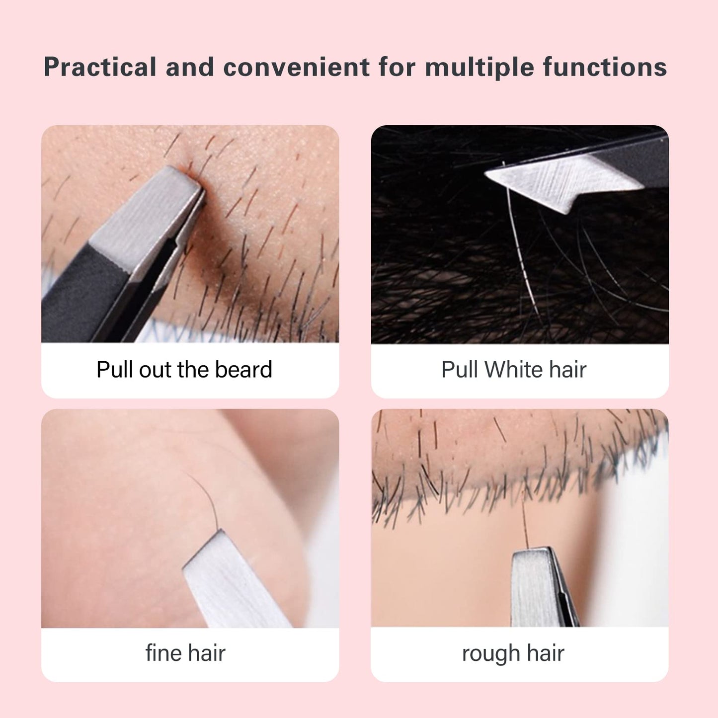 Derlaier Tweezers Set Professional High Precision Stainless Steel Eyebrow Remover Ingrown Hair & Splinter Removal Kit Facial Hair Grooming Tools for Men Women Black 4 Pcs