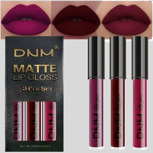Matte Liquid Lipstick Set - 3 Pcs Dark Red & Purple Plum Shades | Long-Lasting Waterproof Lip Stain