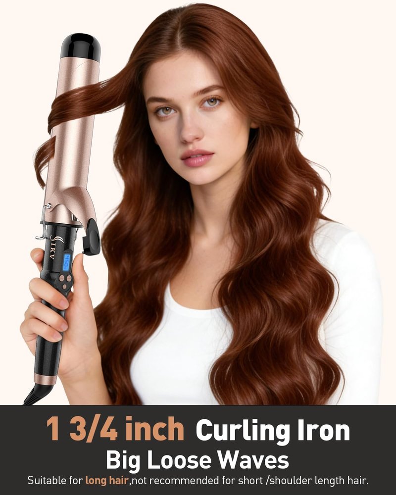 Extra Large Barrel Curling Iron - Ceramic Tourmaline Wand for Long Hair | Dual Voltage, 11 Heat Settings