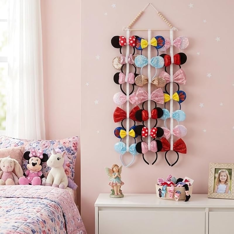 Wooden Mouse Ears Headband Organizer - 21 Capacity Display Holder