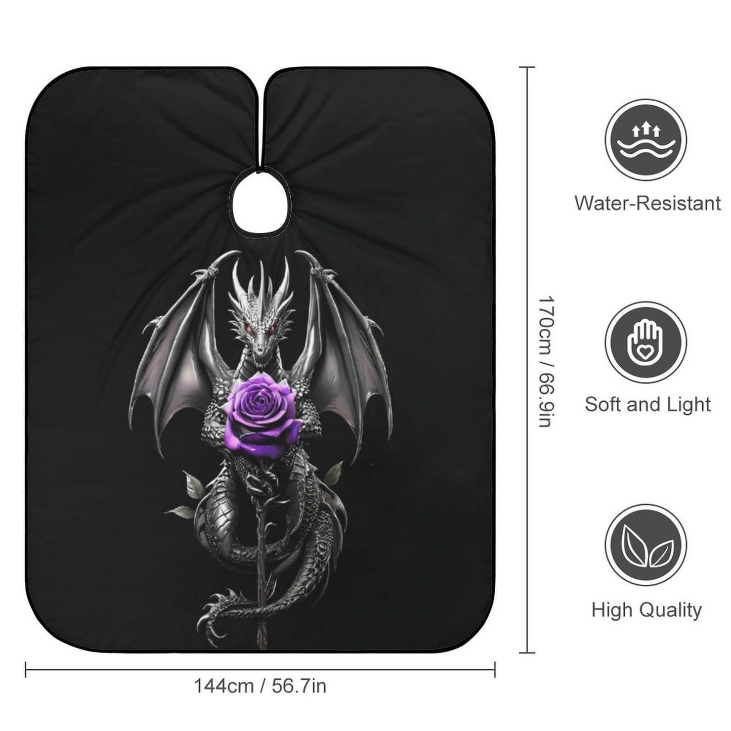 Fashion Professional Hair Cutting Cape with Adjustable Closure, Cool Dragon Purple Rose Black Barber Cape