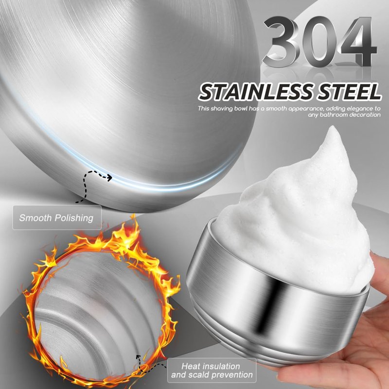 DEARMAMY Stainless Steel Shaving Bowl with Lid, Double Layer Heat Insulation Soap Mug, Mirror Polished Lathering Dish for Traditional Wet Shaving