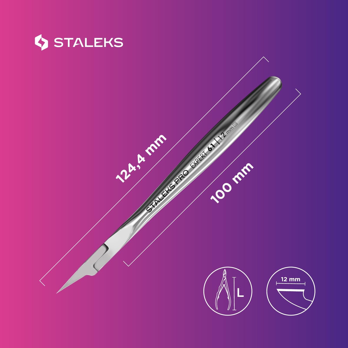 Staleks Pro Expert 61 Ingrown Toenail Nippers – 12mm Blades – Narrow Tips with Safe Ends – Stainless Steel – Professional Pedicure Tool